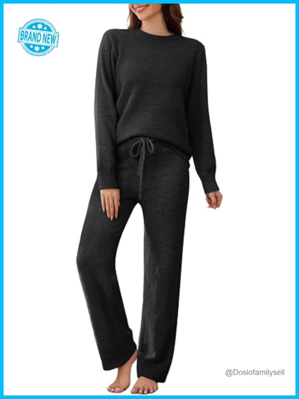 Women's Fuzzy Fleece Pajama Set 2 Piece Long Sleeve Lounge Set Cozy Knit